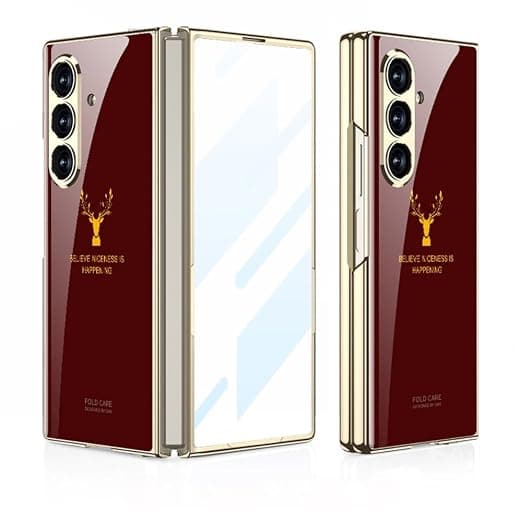 Ultra Hybrid [GKK AeroGlass Mark7 Series] Case Designer 9H Plating Glass Case for Samsung Galaxy Z Fold 7 5G Shockproof Protective Cover Compatible for Galaxy Z Fold 7 Case (Red Deer)