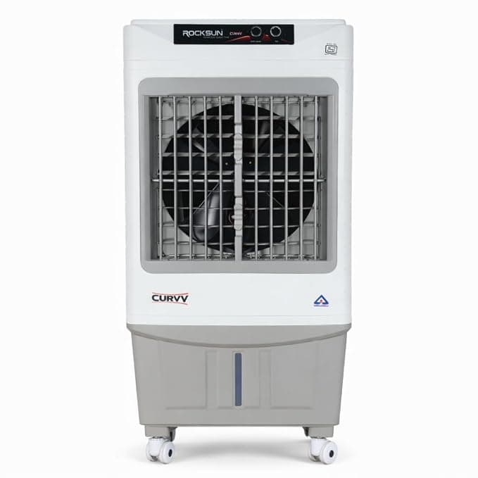 Rocksun Curvv Desert Air Cooler with Honeycomb Pads, 16-Inch Fan, 4000 m³/hr Airflow, Auto Swing Louvres, 3-Side Cooling, Powerful 200W Desert Air Cooler for Home & Office (Curvv 60)