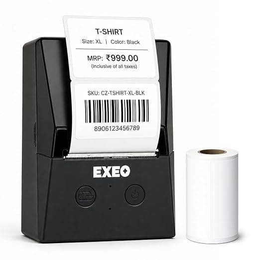 EXEO EX58L Portable Bluetooth Thermal Label Printer for Business, Office & Home | 2 Inch | Inkless | 203 DPI | Android, iOS, Windows & Mac | Free Label Printing App | Barcode, MRP & Product Labels