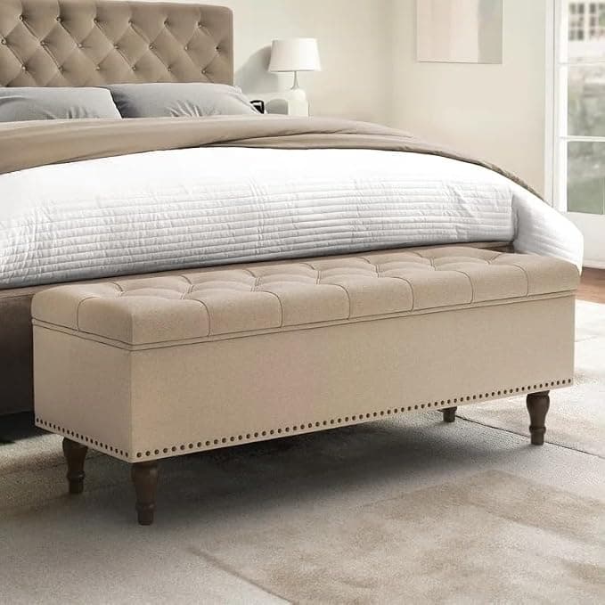 LEGACY OF COMFORT Arlecia Upholstered Ottoman Bench with Storage for Living Room, Storage Chest for Sofa Couch Bedroom Entryway (Wheat)