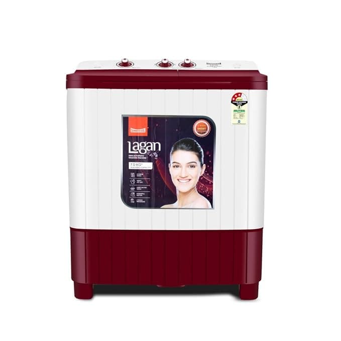 SUMMERCOOL Lagan 7.0 kg 5 Star Semi-Automatic Top Loading Washing Machine, Red and White, Powerful Motor, Active Foam System, Effective Wash Pulsator, 5 Years Warranty on wash Motor)