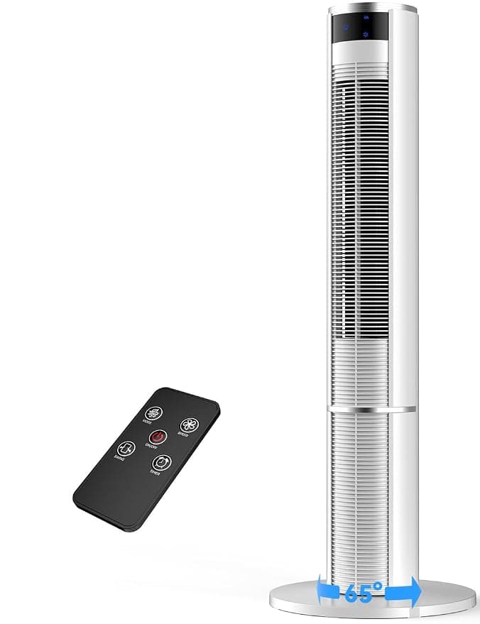 HIFRESH 110CM Tower Fan for Room, Remote & Touch, 3 Speeds &3 Modes, 7H Timer, 25dB Silent Operation, High Speed Bladeless Fan for Home, 80° Oscillation Cover Room up to 25㎡, 60W Low Power Consumption