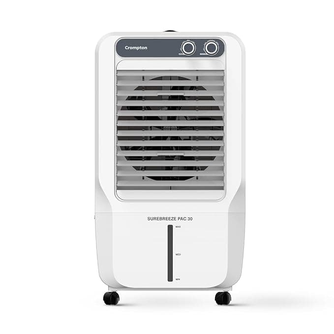 Crompton Surebreeze Personal Air Cooler-30L; 4-Way Air Deflection and High Density Honeycomb pads.
