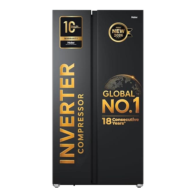 Haier 540 L 3 Star Frost Free Inverter Side by Side Refrigerator (HRS-615LB, Luxe Black, 360° Magic Cooling for Uniform Freshness, Dual Fresh Drawers for freshness, Deo Fresh Technology, 2026 Model)