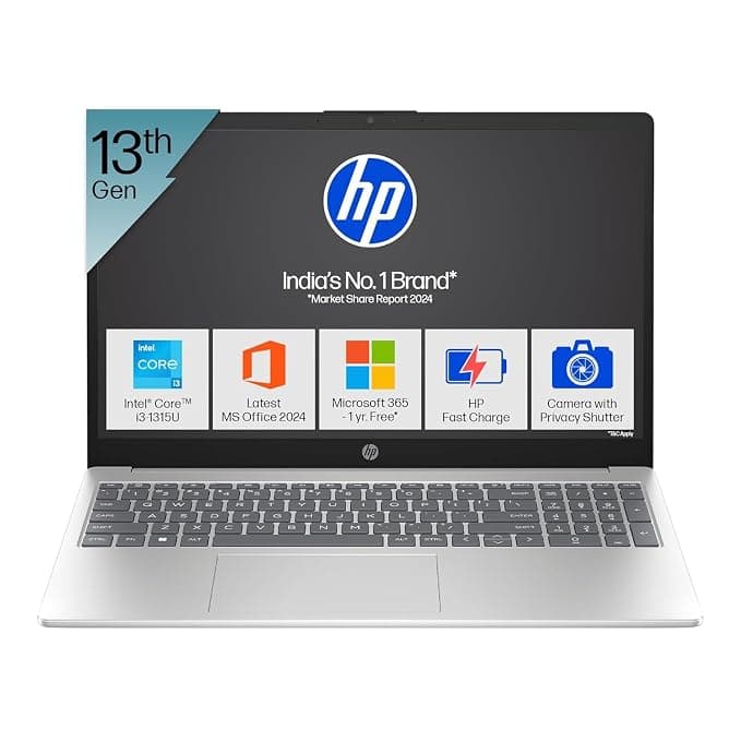 HP 15, 13th Gen Intel Core i3-1315uLaptop 8GB DDR4,512GB SSD Anti-Glare, Micro-Edge,15.6''/39.6cm, FHD, Win11,M365 Basic(1yr),Office Home24, Silver,1.59kg, FHD Camera w/Privacy Shutter, fd0569TU