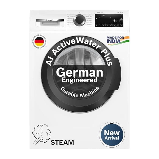 Bosch 8 kg 5 Star Front Load Fully-Automatic Washing Machine, AI ActiveWater, 15 Wash Programs, Removes 99.9% Germs with Steam, No Tangle or Wrinkle,White, WAJ28260IN
