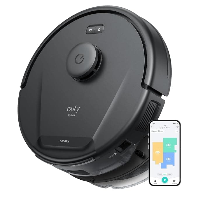 Eufy L60 Hybrid Robot Vacuum Cleaner with Mop, Ultra Strong 5,000 Pa Suction to Remove Hair, Dust, iPath Laser Navigation, for Deep Floor Cleaning, Ideal for Hard Floors, Black, 100 Minutes