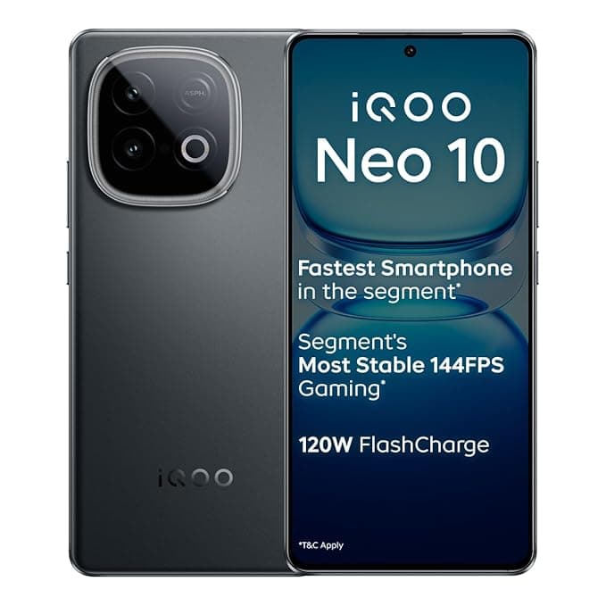 iQOO Neo 10 (Asphalt Black, 12GB RAM, 256GB Storage) | Segment's Fastest Processor* with Snapdragon 8s Gen 4 & Supercomputing chip Q1 | 120W FlashCharge | Segment's Brightest AMOLED Display*