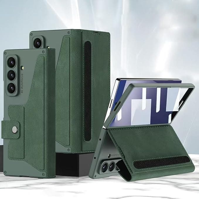 Compatible Galaxy Z Fold 7 Case Genuine Hinge Protection Popular S Pen Storage (Includes 1 Front Glass Film) (Green)
