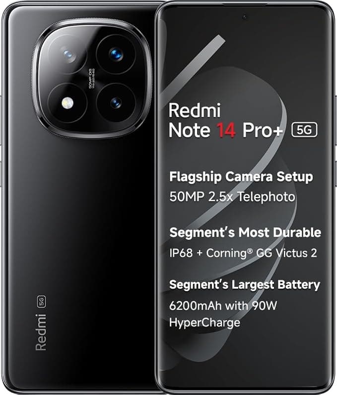 Redmi Note 14 Pro+ 5G (Titan Black, 8GB RAM+ 128GB Storage) | Snapdragon 7s Gen 3 Processor | AMOLED Display | Dual Nano-SIM | 6200mAh Battery