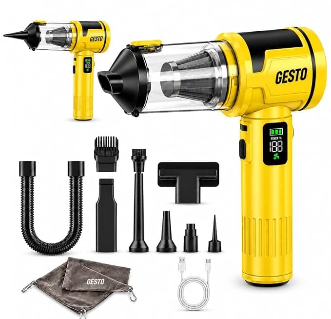 Gesto HEPA Filter Enabled Vacuum Cleaner for Car & Home | Wireless | 100W Powerful Motor | 6000mAh Battery | 4-in-1 Blower, Suction, Inflation & Sealing | Digital Display | 1 Year Warranty (Yellow)
