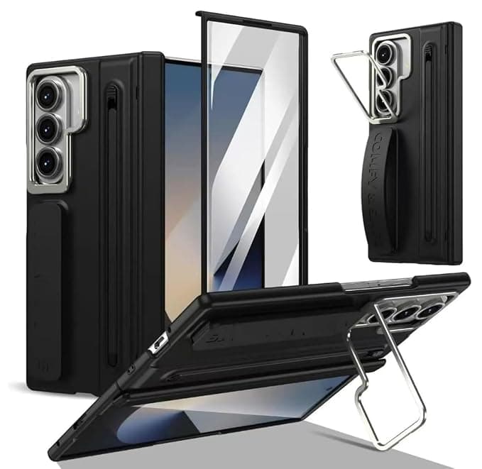 Back Case Compatible with Samsung Galaxy Z Fold7 5G with Built in S Pen Holder | Screen Protector Kickstand Camera Guard Shockproof Slim Foldable Protective Design Back Cover -Black