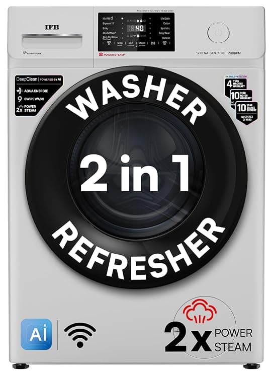 IFB 7 Kg 5 Star, DeepClean® Technology, AI Powered, WiFi, Fully Automatic Front Load Washing Machine (SERENA GXN 7012 CMS, PowerSteam®, 9 Swirl, Steam Refresh, Inbuilt Heater, Eco Inverter, Grey)