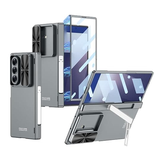 Midkart Kickstand Case Compatible with Samsung Galaxy Z Fold 7 Release 2025 with Magnetic Hinge Protection Front Glass Cover Hidden Kickstand and Sliding Camera Protection, Grey