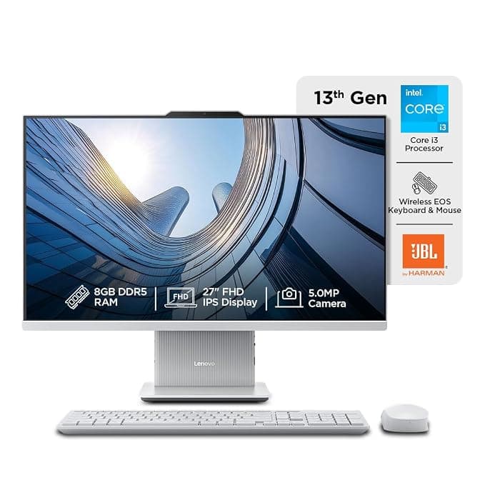 Lenovo IdeaCentre AIO Intel Core i3-1315U 27" FHD IPS (8GB RAM/512GB SSD/Win11/Microsoft 365 Basic + Office Home 2024/Wireless EOS Keyboard & Mouse,Grey), F0HM0137IN All-in-One Desktop