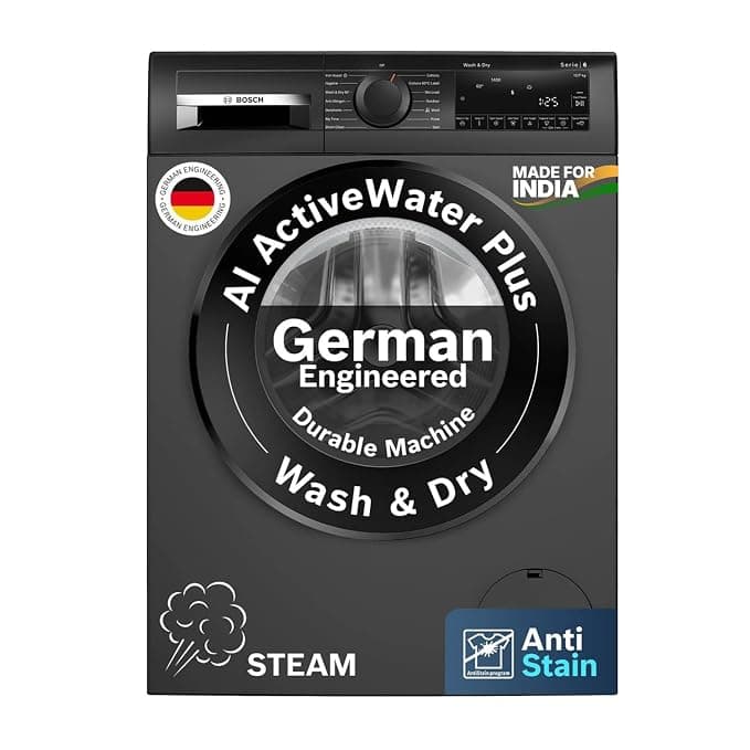 Bosch 9 kg 5 Star Front Load Fully Automatic Washing Machine, AI ActiveWater, Automated Dosing of Detergent(ADOS),Inbuilt heater, 14 Wash Programs,53L Large Drum,Cast Iron Grey,WGA242IRIN (2026 Model)