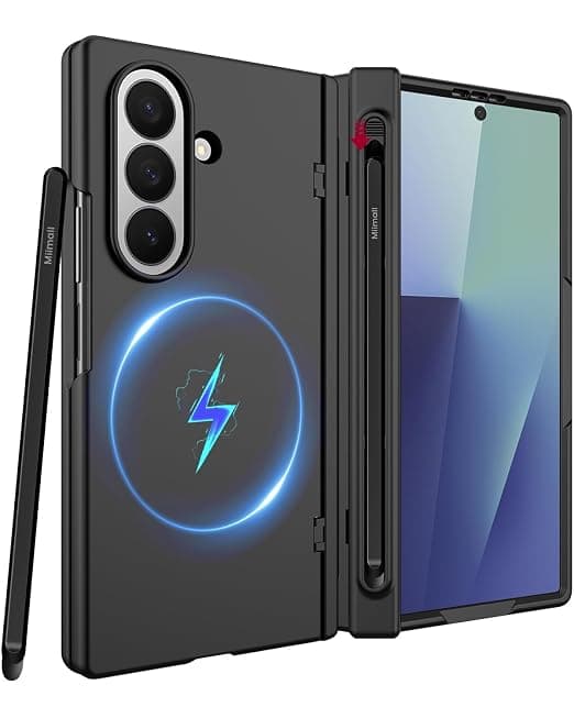 Miimall Magnetic for Samsung Galaxy Z Fold 7 Case with S Pen, [Compatible with Magsafe][Pen Holder & Hinge Protection & Screen Protector] Ultra Slim Thin Full Cover Phone Case for Z7 Fold7 5G Black