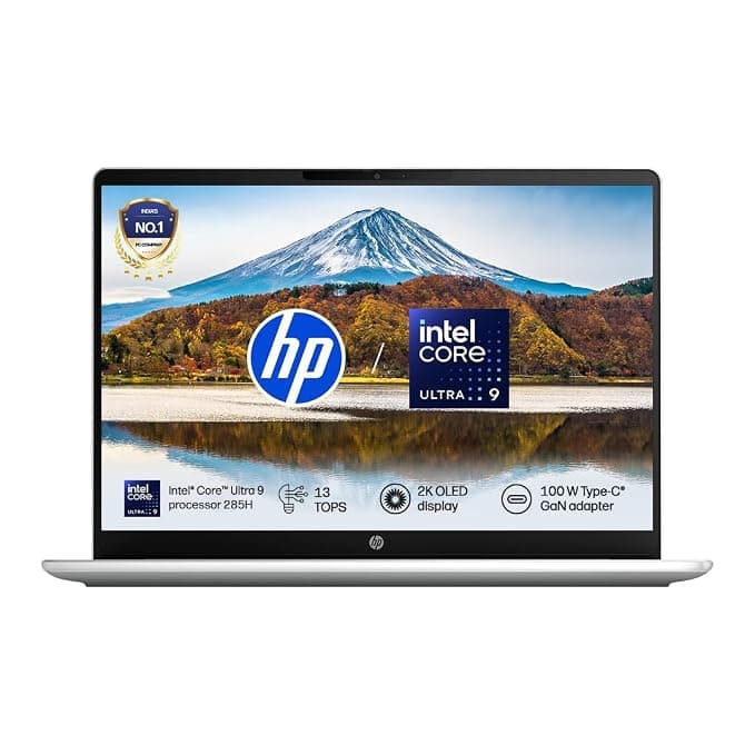 HP OmniBook OLED, Intel Core Ultra 9 285H, 16GB DDR5 (Upgradeable) 1TB SSD, 2K, 16''/40.6cm, 0.2 ms RT, 100% DCI-P3, Win11, Office24, Silver, 1.6kg, bu0273TU, Lighter mini GaN Charger, AI Laptop