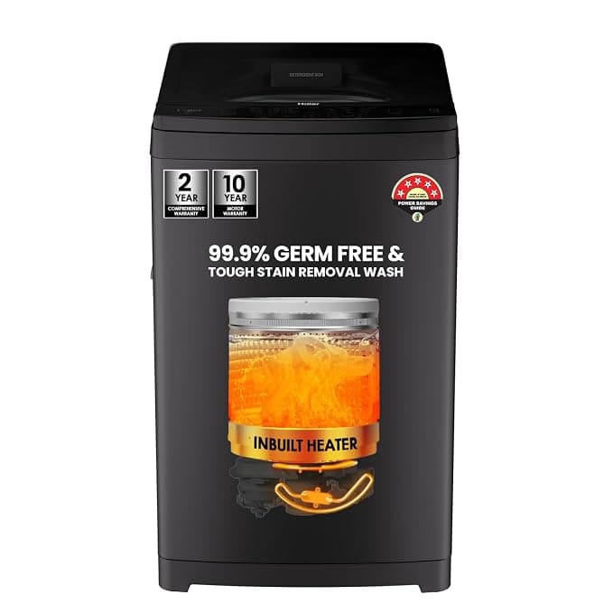 Haier 8 Kg, In-Built Heater, Front Panel Design, NZP Technology, Oceanus Wave Drum, Fully Automatic Top Load Washing Machine (ETL80-HC5S8 | Dark Jade Silver)