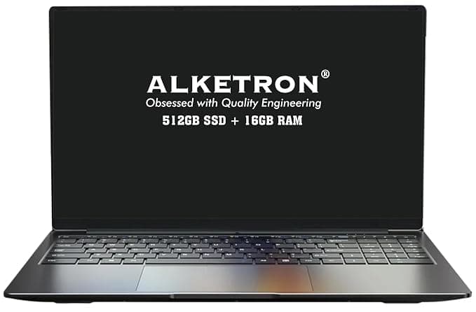 ALKETRON -15.6 Inch Full HD(2026 Model) Office/Business Laptop - AMD Processor with Built-in Graphics + 512GB SSD + 16GB RAM - Windows11 Pro & MS Office - 1Yr + 3Yr Warranty(Standard Max Edition)