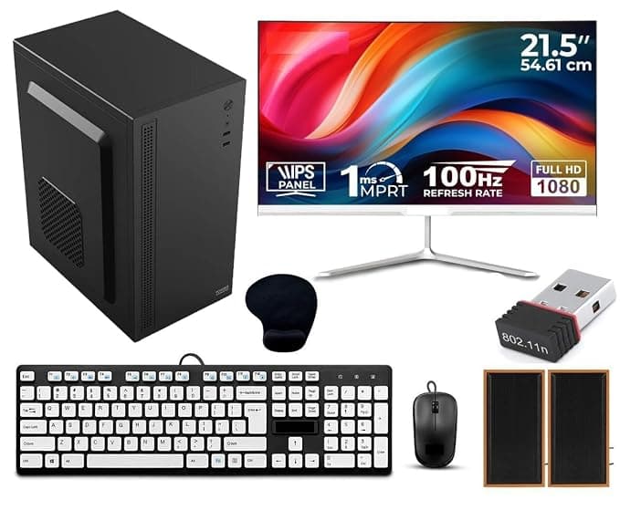 Desktop Computer Set with i7-3770 3.40GHz, 21.5-inch FHD 100Hz Monitor, 16GB RAM, 256GB SSD, Windows 10, Keyboard, Mouse, Wi-Fi Dongle, Speakers