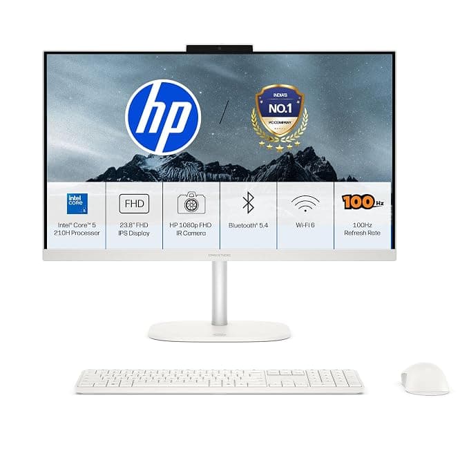 HP OmniStudio All-in-One, Intel Core 5 210H (i5 14th gen), (8GB DDR5, 512GB SSD) FHD, Anti-Glare, 23.8''(60.5cm), Win 11, Office 24, Cotton White, 4.98kg, Dual 3 W Speakers, FHD IR Camera, 24-cu0567in