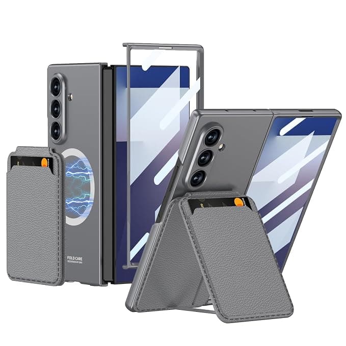 Midkart Detachable Card Holder Cover Compatible with Samsung Galaxy Z Fold 7 and Compatible with Wireless Charging Kickstand Front Glass Case Protective, Grey