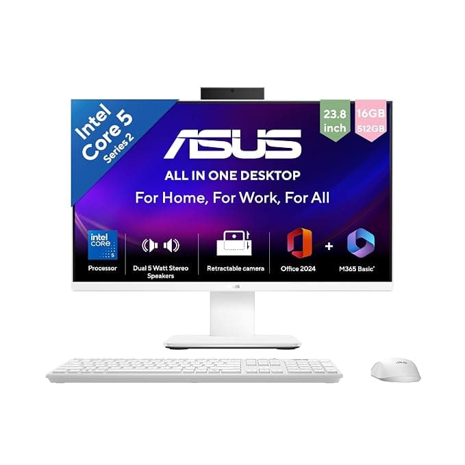 ASUS V440 (2026),i5-14th Gen,Intel Core 5 210H,Intel iGPU,16GB/512GB,FHD,23.8"(60.45 cm),Win 11,M365 Basic(1Y),Office 24,White,5.46 kg,V440VA-KWC5001WS,with Wireless Keyboard & Mouse,All in One PC