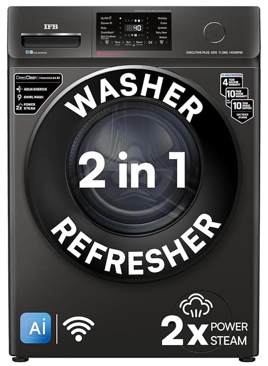 IFB 11 Kg 5 Star, DeepClean®, AI Powered, WiFi, Fully Automatic Front Load Washing Machine (EXECUTIVE PLUS OXN 1114 CMS, PowerSteam®, 9 Swirl, Steam Refresh, Inbuilt Heater, Eco Inverter, Onyx)