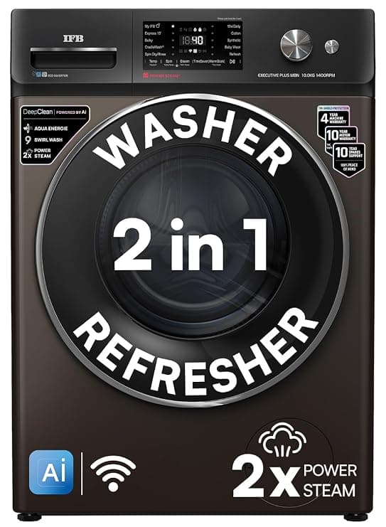 IFB 10 Kg 5 Star, DeepClean® Technology, AI Powered, WiFi, Fully Automatic Front Load Washing Machine (EXECUTIVE PLUS MBN 1014K,PowerSteam®,9 Swirl, Steam Refresh, Inbuilt Heater, Eco Inverter, Mocha)