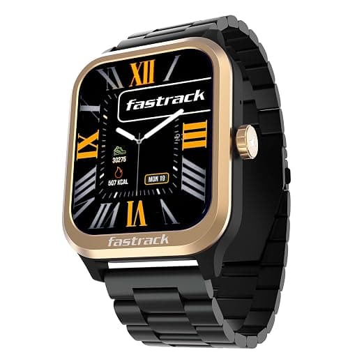 Fastrack Jupiter Retro 1.83" Display Smart Watch with BT Calling, Functional Crown, Metal Strap, 100+ Sports Modes, Health Suite, IP68 – Smartwatch for Man & Women Latest (Black & Chrome)