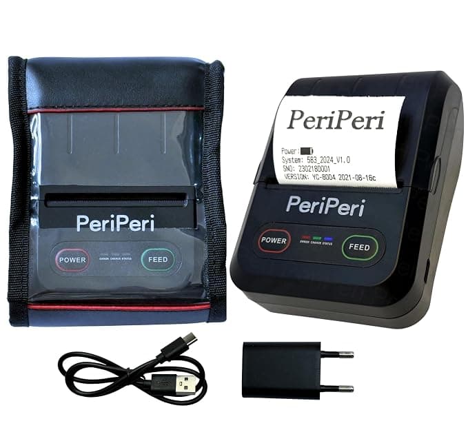 PeriPeri POS58 with Case 2Inch USB+Bluetooth Receipt Printer | Inbuilt 2000 Mah Battery | Inbuilt Beeper | 1 Year Warranty | Compatible with Android, iOS & Windows (Printer with Leather Cover)