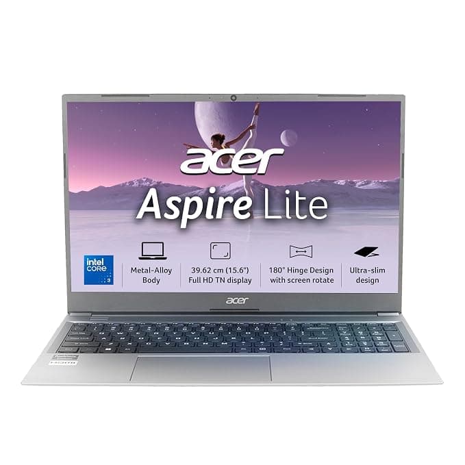 Acer Aspire Lite Intel Core i3/Core 3 14th Gen-100U Processor, Office 2024 + M365 Basic, 8GB RAM/256GB SSD, 15.6"/39.62 cm, FHD IPS Display,Win11Home, Steel Grey, 1.59Kg, AL15-53, Thin & Light Laptop