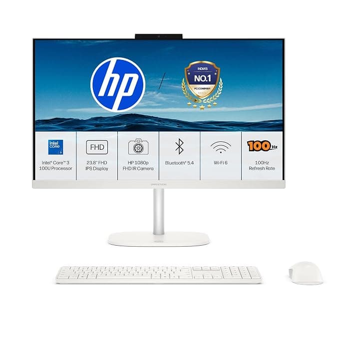 HP OmniStudio All-in-One, Intel Core 3 (i3 14th gen), (8GB DDR5, 512GB SSD) FHD, IPS, Anti-Glare, 23.8''(60.5cm), Win 11, Office 24, Cotton White, 4.98kg, Dual 3 W Speakers, FHD IR Camera, 24-cu0561in