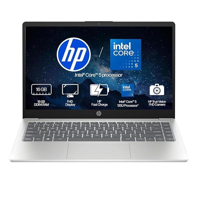 HP 14, Intel Core 5-120U (16GB DDR4, 512GB SSD), FHD, Micro -Edge, Anti-Glare, 14''/35.6cm, Win11, M365* Office24, Silver, 1.41kg, ep0385tu, FHD Camera, Iris Xe Graphics, Backlit Laptop