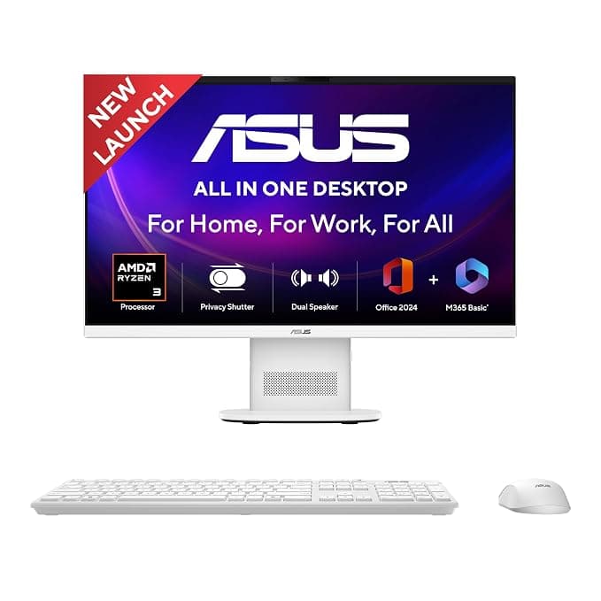 ASUS VM240FA (2026), AMD Ryzen 3 30, AMD Radeon iGPU, 8GB RAM, 512GB SSD, FHD, 23.8"(60.4 cm), Windows 11 Home, M365 Basic(1 Year),Office 2024, White, 5.5 Kg, VM240FA-KWAR3002WS, All in One PC