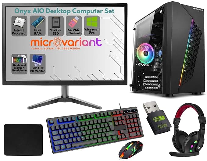 Onyx AIO PC Computer Full Set | Core i5-4th Gen | 16GB RAM | 256GB SSD | 20" Monitor | RGB Keyboard-Mouse | Headphone | 5G WiFi + BT Dongle | HD Graphics | Windows 11 Pro