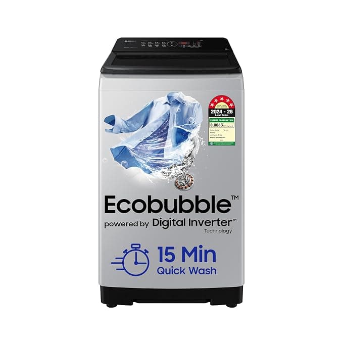 Samsung Smart Choice 8 kg, 5 star, Eco Bubble Tech, Digital Inverter Motor, Soft Closing Door, Fully-Automatic Top Load Washing Machine (WA80BG4441BGTL, Light Gray)