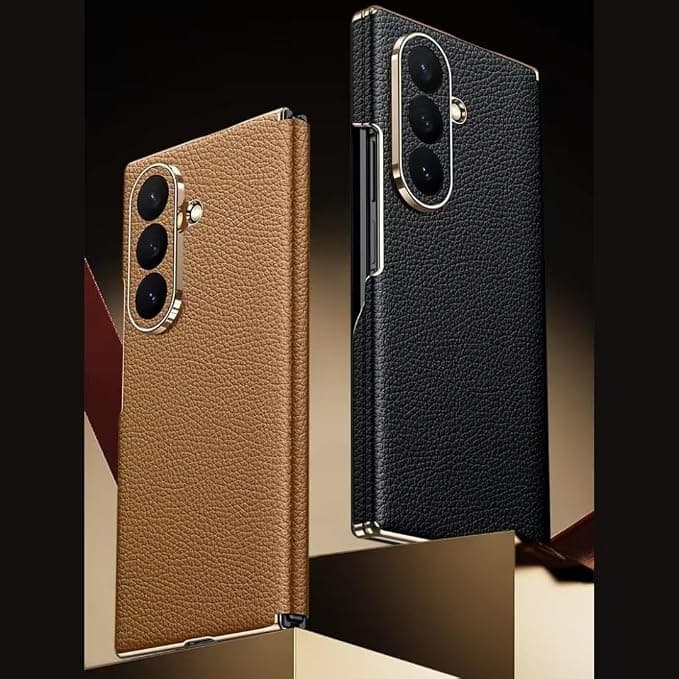 Leather Magnetic Flip Cover for Samsung Galaxy Z Fold 7, with Smart View Window, Wireless Charging Compatibility and Kickstand, Brown