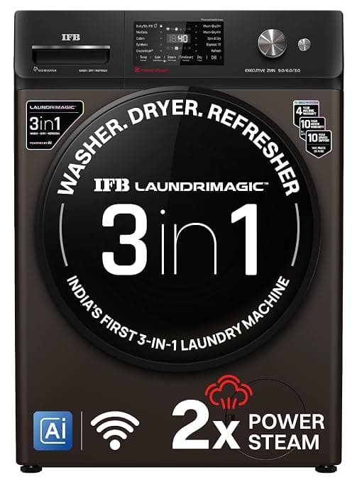 IFB 9/6/3 kg Fully Automatic Washer Dryer Refresher with Steam Refresh, AI Powered, 100% Dry Clothes, 9 Swirl Wash Mimic Handwashing, WiFi & Eco Inverter Motor (WDR Executive ZMN CMS, Mocha)