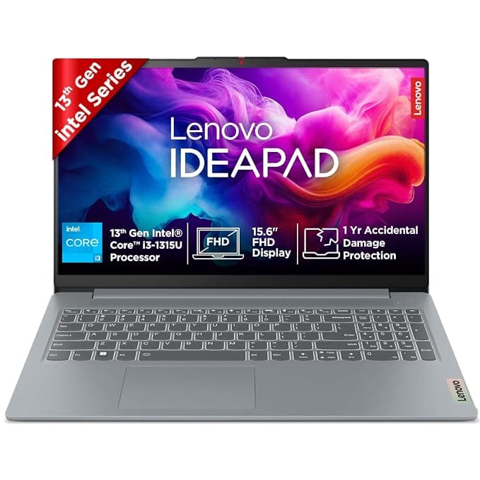Lenovo IdeaPad Slim 3 13th Gen Intel Core i3-1315U 15.6" (39.6cm) FHD Thin and Light Laptop (8GB RAM/512GB SSD/FHD 1080p Camera/Windows 11/Office 2024/Grey/1.6Kg), 82X700M5IN