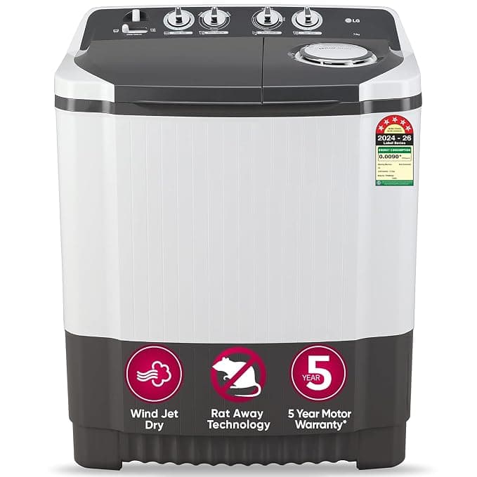 LG 7 Kg 5 Star Wind Jet Dry Semi-Automatic Top Loading Washing Machine (P7020NGAZ, Dark Gray, Rat Away Feature)