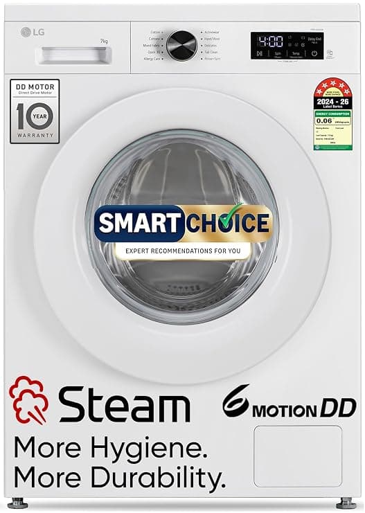 LG Smart Choice, 7 Kg, 5 Star, Steam, Inverter Direct Drive Technology, 6 Motion DD, Fully-Automatic Front Load Washing Machine (FHB1207Z2W, Remove Allergens & Stain, In-Built Heater, Essence White)