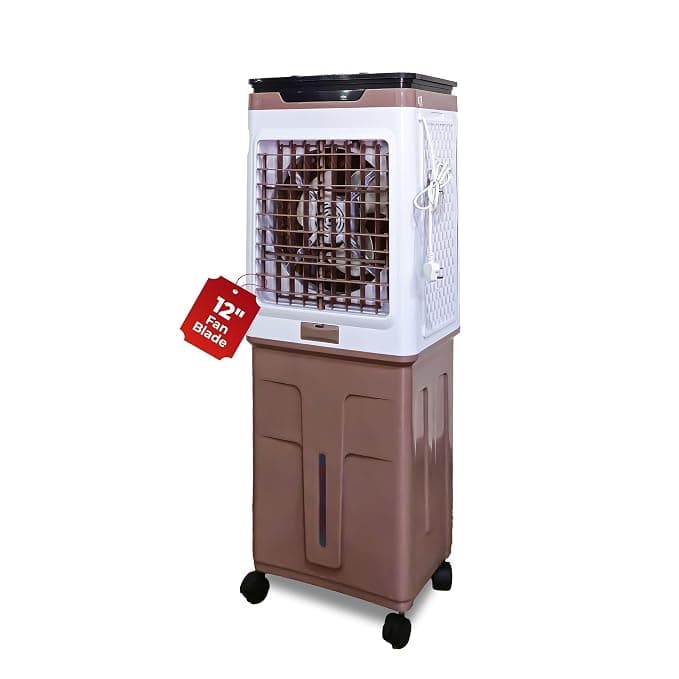 Havai Premium Glass Top GT 12+ | 12" Fan Blade | 70 Litre Tank Capacity | 160W Power | 15ft Air Throw | Personal 3-Side Honeycomb Cooling | Sleek Glass Top Design | 4 Castor Wheels