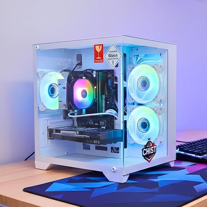 CHIST Gaming Desktop PC, AMD Ryzen 5 5500, 16GB DDR4, 512GB Nvme SSD, Liquid Cooling with RGB Fans Wi-FI Bluetooth Card,Windows 11 Pro White (RTX 3050 8GB DDR6)