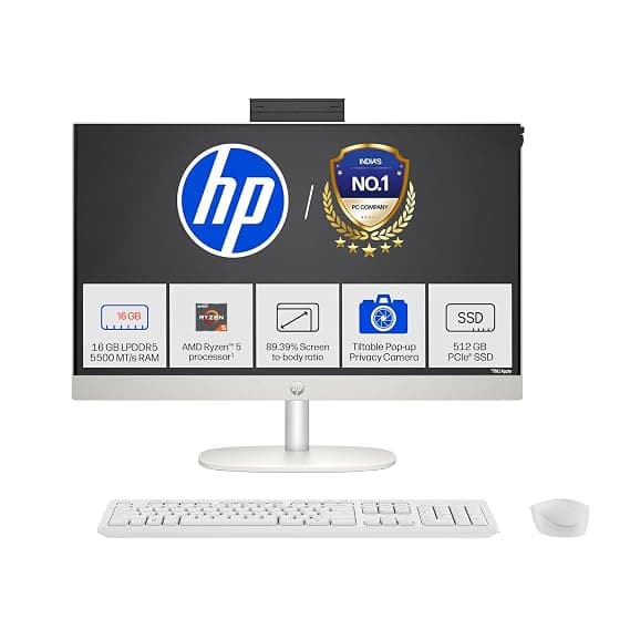 HP All-in-One, AMD Ryzen 5 7520U (16GB LPDDR5, 512GB SSD) IPS, Three-Sided, Micro-Edge, Anti-Glare, FHD, 23.8''(60.5 cm), Win 11 Home, Office 24, 5.27kg, FHD IR Camera, 24-cr0271in