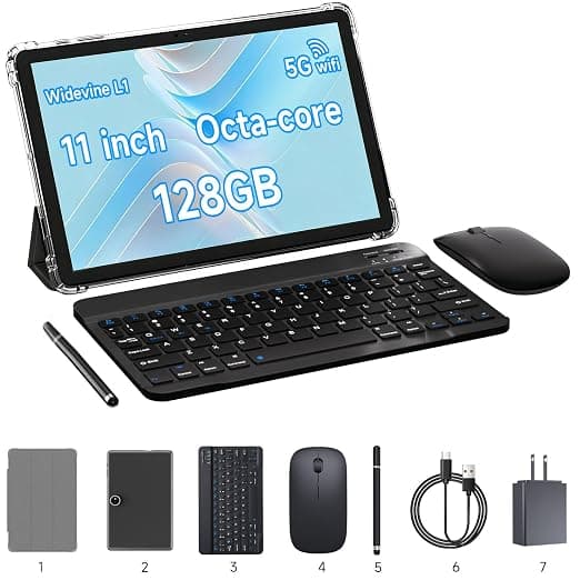 11" 2-in-1 Tablet, 20GB RAM, 128GB ROM, Android 16 Tablet with Case, Keyboard, Mouse and Stylus, Support 2TB Expandable Storage, 13MP Camera, Octa-core Processor, 5G