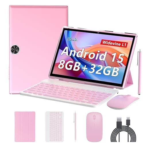 BYANDBY Andriod 15 10" Tablets, 2 in 1 Tablet, Quad-Core Processor, 32GB + 8GB + 1TB Expandable, 5G Wi-Fi 6, BT, Dual Camera, IPS Touchscreen, Gaming, GMS Certified