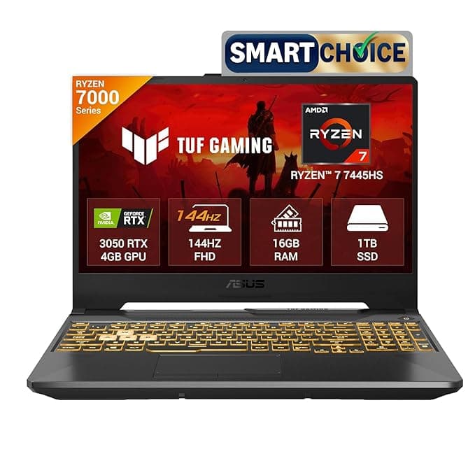 ASUS TUF A15 (2025),Smartchoice, AMD Ryzen 7 7445HS,Gaming Laptop,RTX 3050-4GB,75W TGP,16GB RAM (Upgradeable Upto 64GB) 1TB SSD,FHD,15.6",144Hz,M365 Basic(1Y),Office 2024,Black,2.3 Kg,FA506NCG-HN251WS