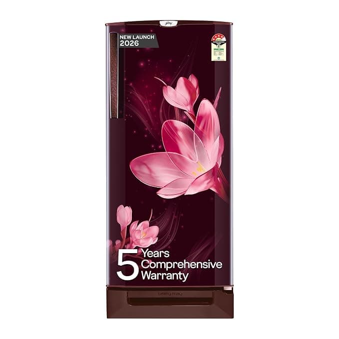 Godrej 185 L 5 Star 5 Years Comprehensive Warrant | Advanced Capillary Technology| Toughened Glass Shelves | Direct Cool Single Door Refrigerator (2026 Model, RD 195EN TAI MY WN, Mystic Wine)
